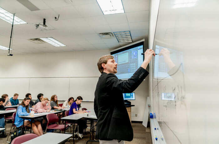 Dr. Cory Krause teaches a math class